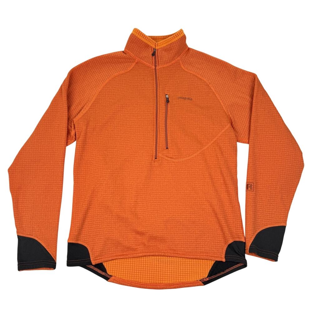 Vintage Patagonia R1 Pullover Fleece Orange Polartec Grid Mens Outdoor Gorpcore